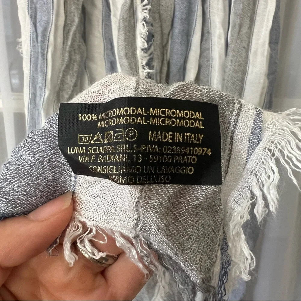 Italian Modal Stripe Fringe Scarf - Picture 2 of 4
